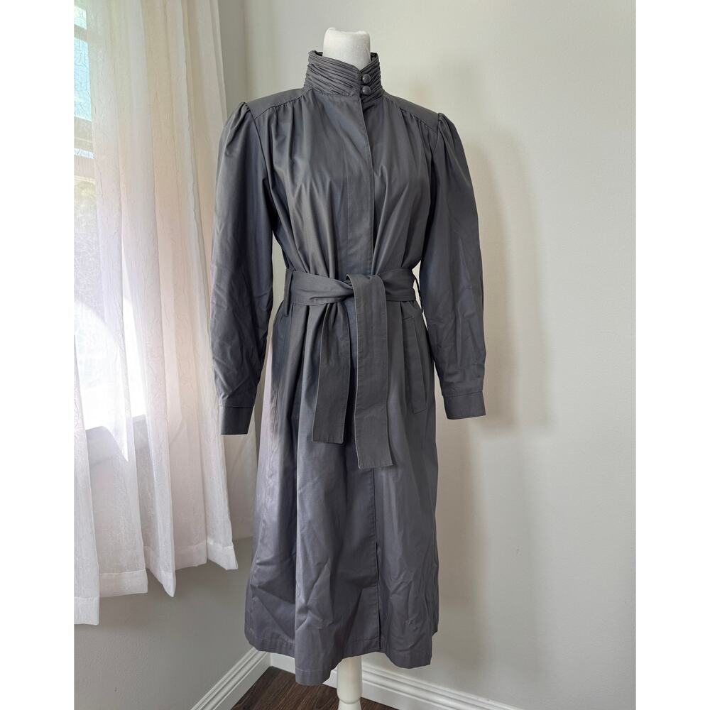 Vintage ‘80s London Fog Gray Button Front Belted Raincoat - Picture 5 of 7